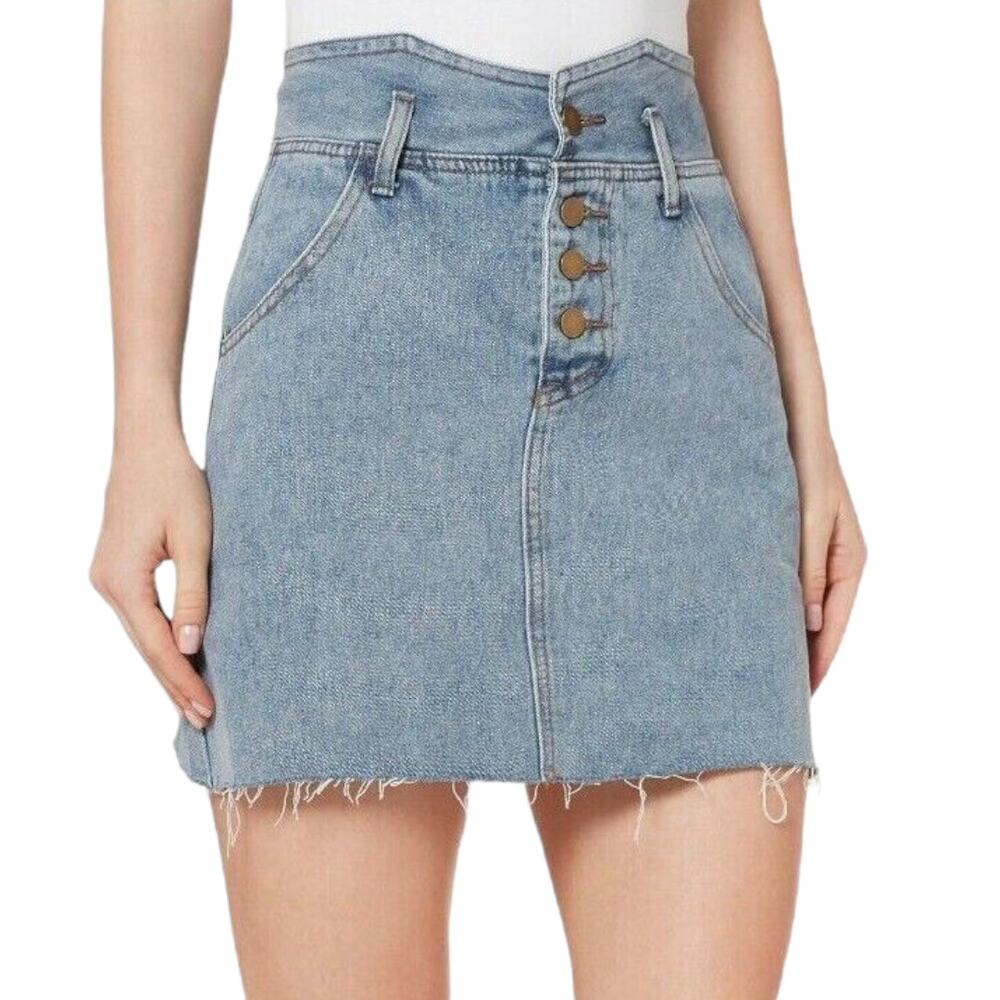 Elliatt The Slate Denim High Waist Button Fly Jean Mini Skirt in Blue Size Small